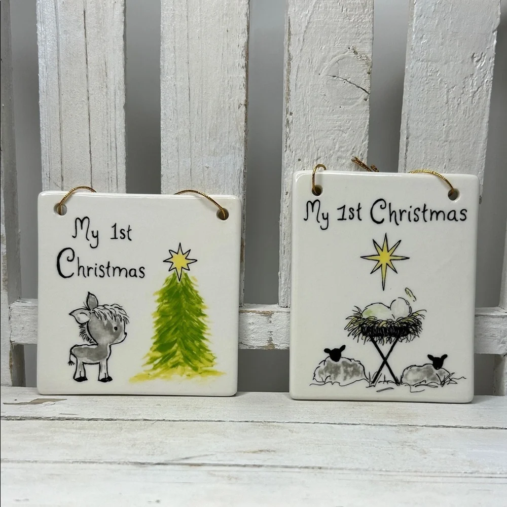 Adorable Ceramic My 1st Christmas Ornaments - Donkey & Baby Jesus